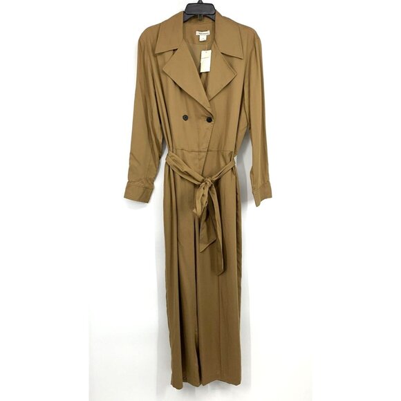 Club Monaco Trench Jumpsuit Brown Straight Leg Crop Tie Waist NWT - Picture 3 of 13